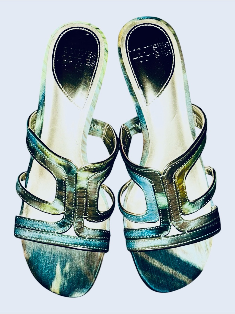 Mootsies Tootsies Iridescent Teal-Green Y2K Open-Toe Sandals